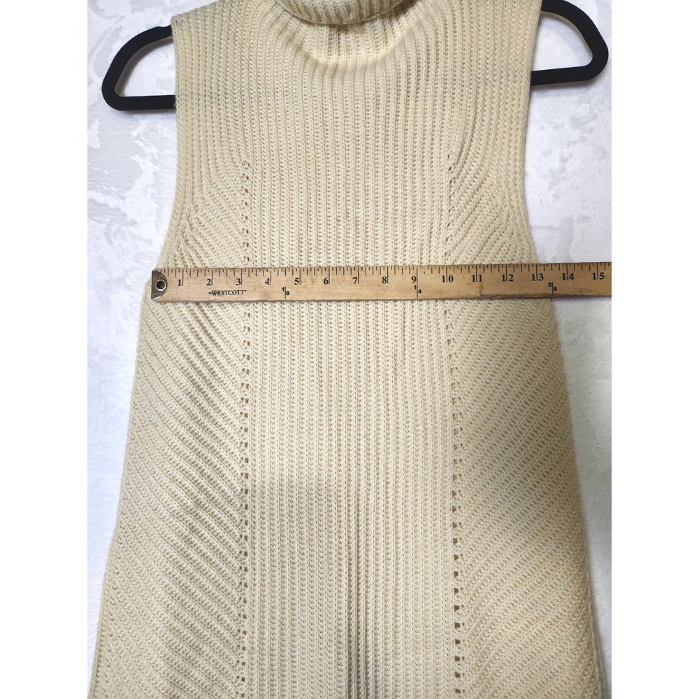 Sleeveless Turtleneck Sweater Dress Cream Knit Midi Side Slits - S - Picture 4 of 7